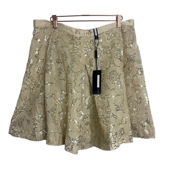 NWT Anthropologie Plenty by Tracy Reese Sequin‎ Overlap Mini Skirt in Gold SZ 14 - Picture 3 of 10